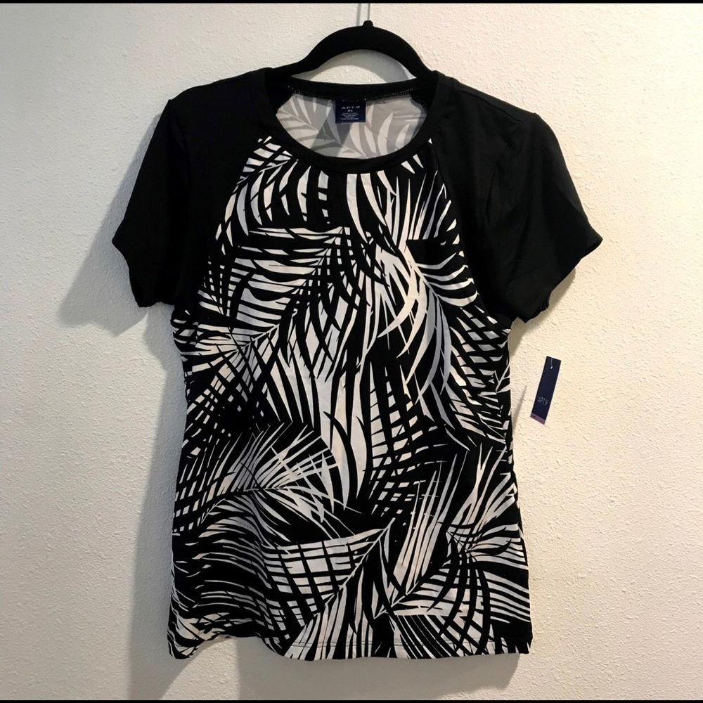 Apt. 9 Tankini top short sleeve NWT black white